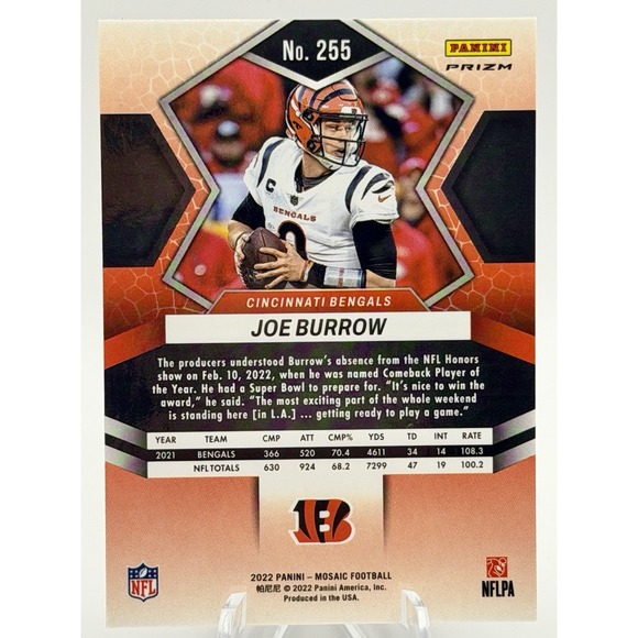 2022 Panini Mosaic Joe Burrow National Pride #255 Red Sparkle Prizm Bengals - Picture 2 of 3